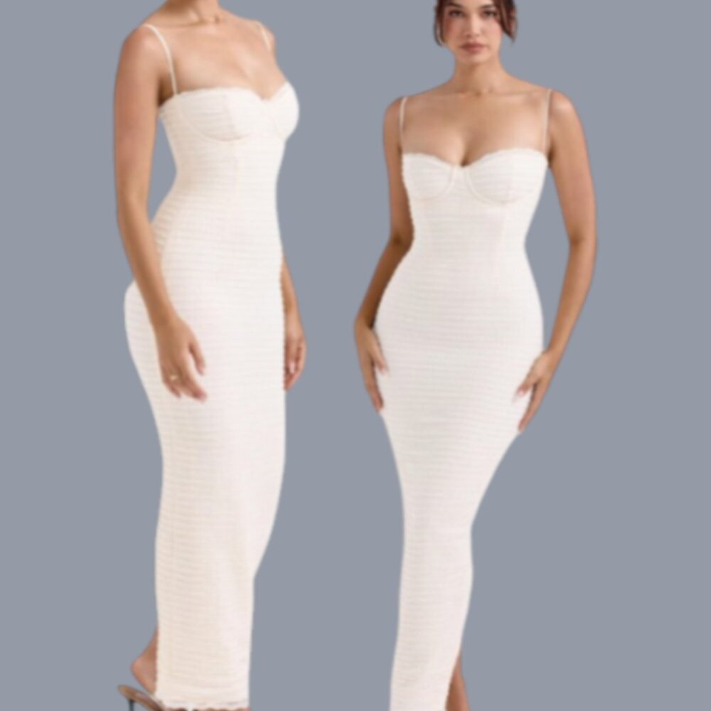 Camila Coelho Knit Ivory Lace Spaghetti Straps Elinor Bodycon Dress NWT SZ S